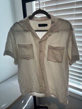 Polo by Ralph Lauren Men’s Cream linen and silk Short-Sleeve Button-Up Shirt